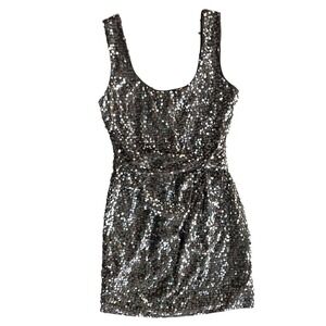 Love Reign Women's Sm Taupe Silver Sequins Embellished Mini Dress Sparkles Party